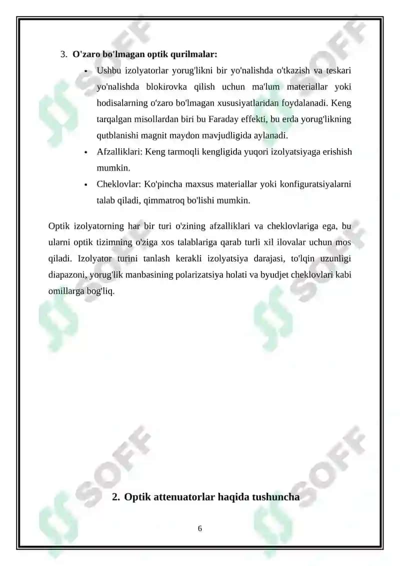 Optik izolyatorlar va attenyuatirlar haqida umumiy tushuncha 6