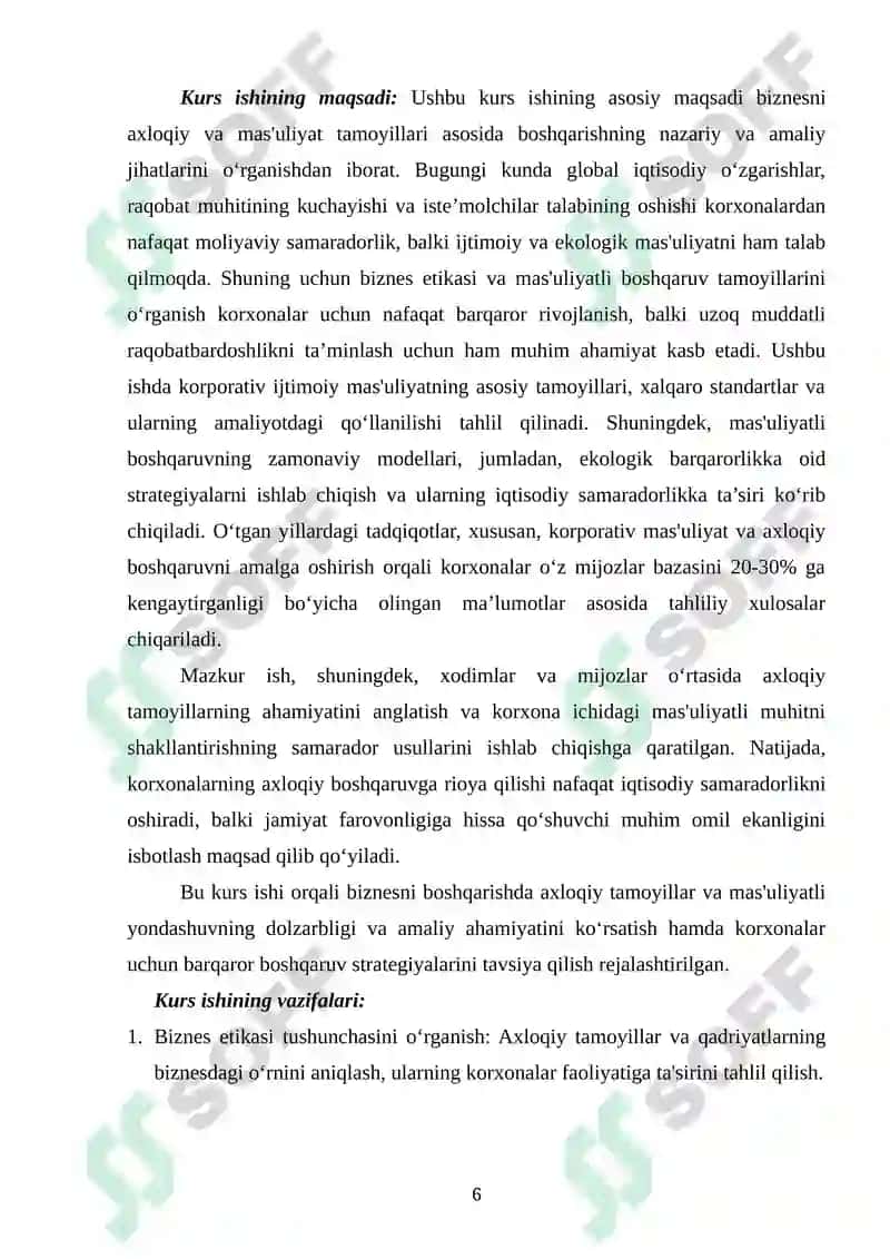 Biznesni axloqiy va mas'uliyat jihatidan boshqarish 6
