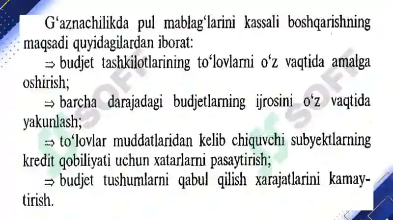 G‘aznachilikda to‘lovlarni amalga oshirish. G‘aznachilikda davlat xaridini tashkil etish. 6