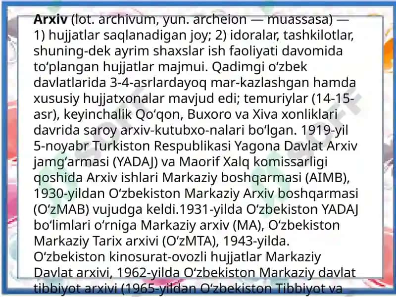 O’rta Osiyo xonliklarida arxivlarning o’rganilishi 6