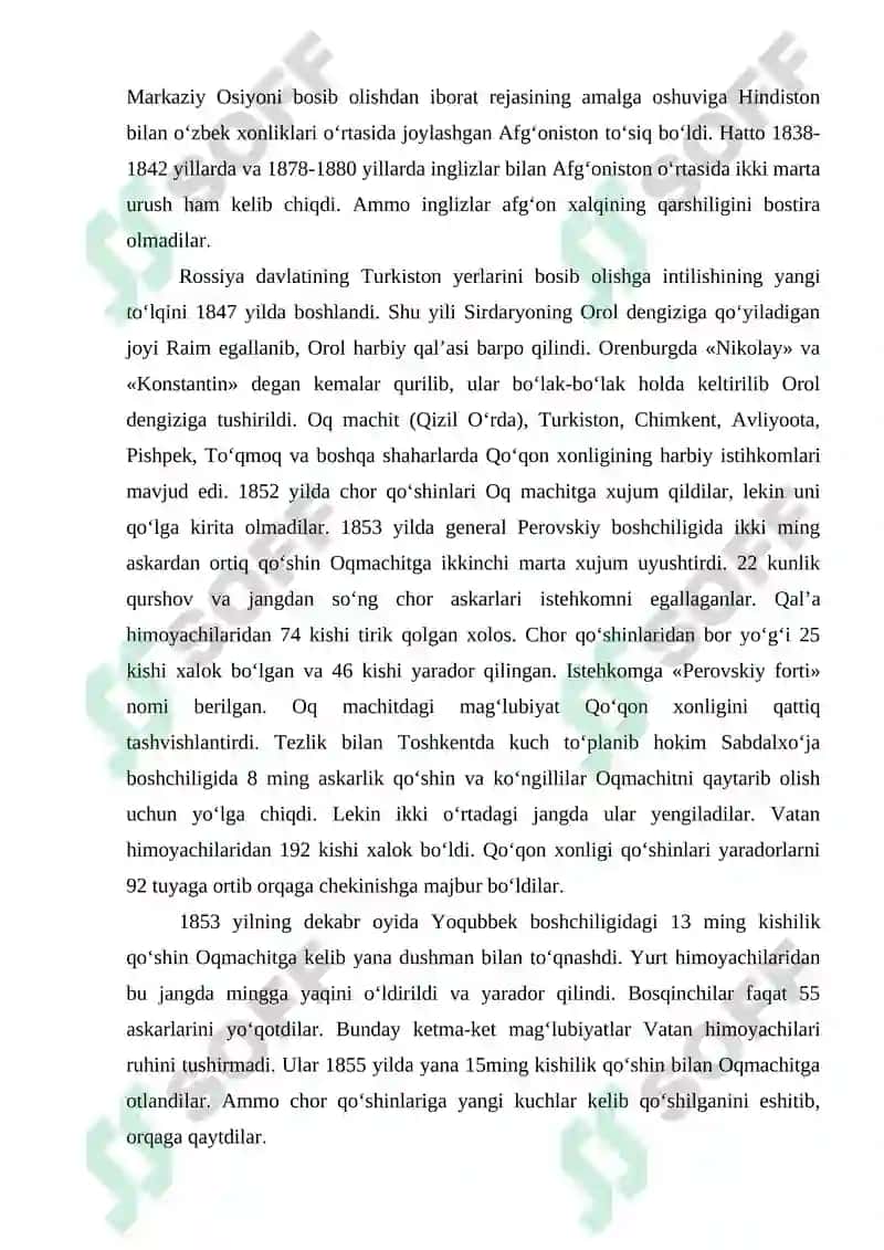 O‘RTA OSIYO XONLIKLARINING CHOR ROSSIYASI TOMONIDAN BOSIB OLINISHI VA MUSTAMLAKACHILARGA QARSHI XALQ HARAKATLARI 6