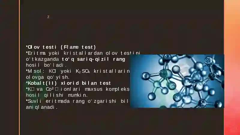 BIRINCHI GURUH KATIONLAR (K+NA+). KALIY VA NATRIY KATIONLARIGA XOS REAKSIYALAR 6