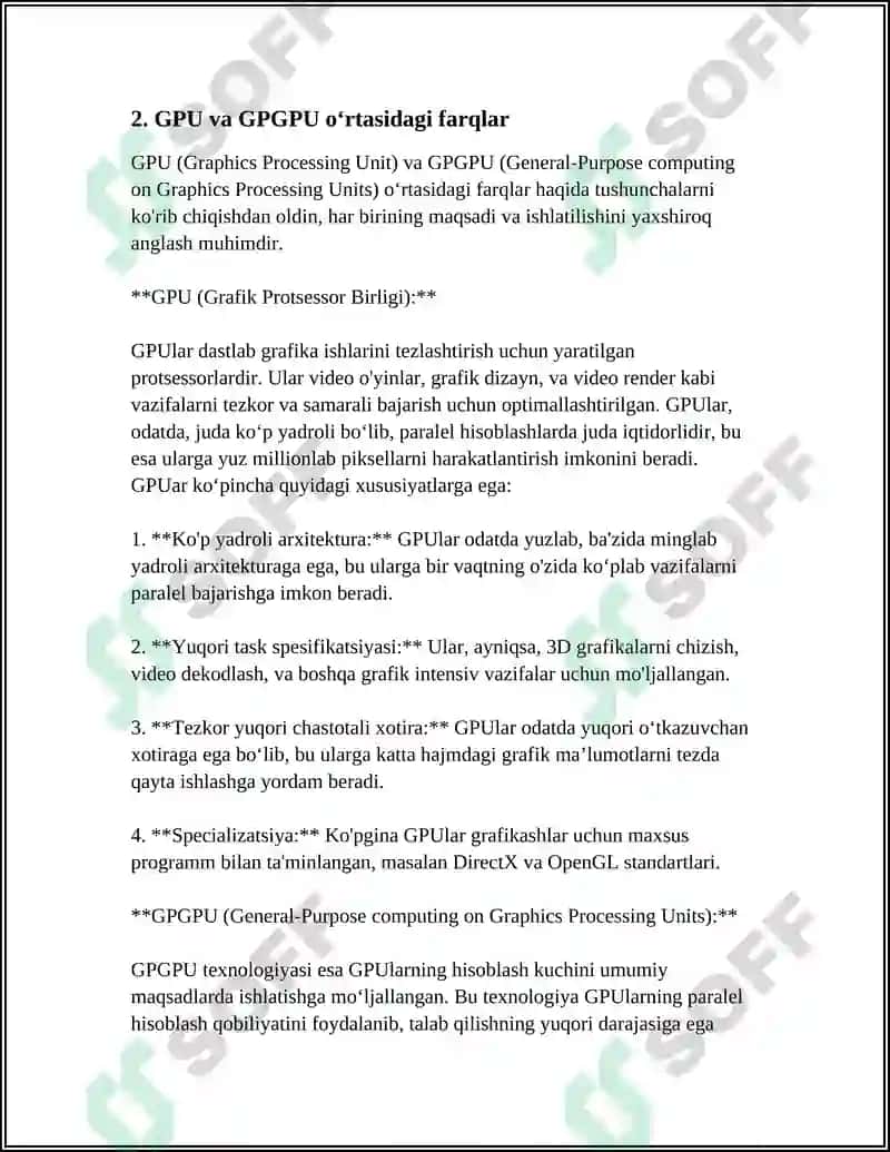 GPU VA GPGPU ARXITEKTURASI VA O‘ZARO ISHLASH PRINSIPLARI 6