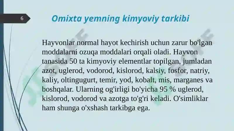 Omixta yemning tarkibini va to’yimliligini o’rganish 6