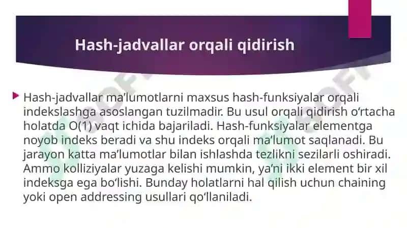 Ma’lumotlarni qidirish usullari, algoritmlari va ularning samaradorligi 6