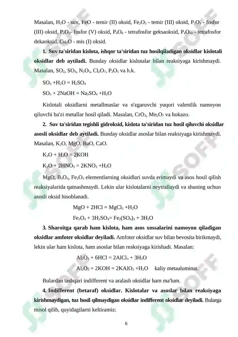 Noorganik moddalarning sinflarga	bo‘linishi va ularning nomlarini o‘qitish metodikasi 6
