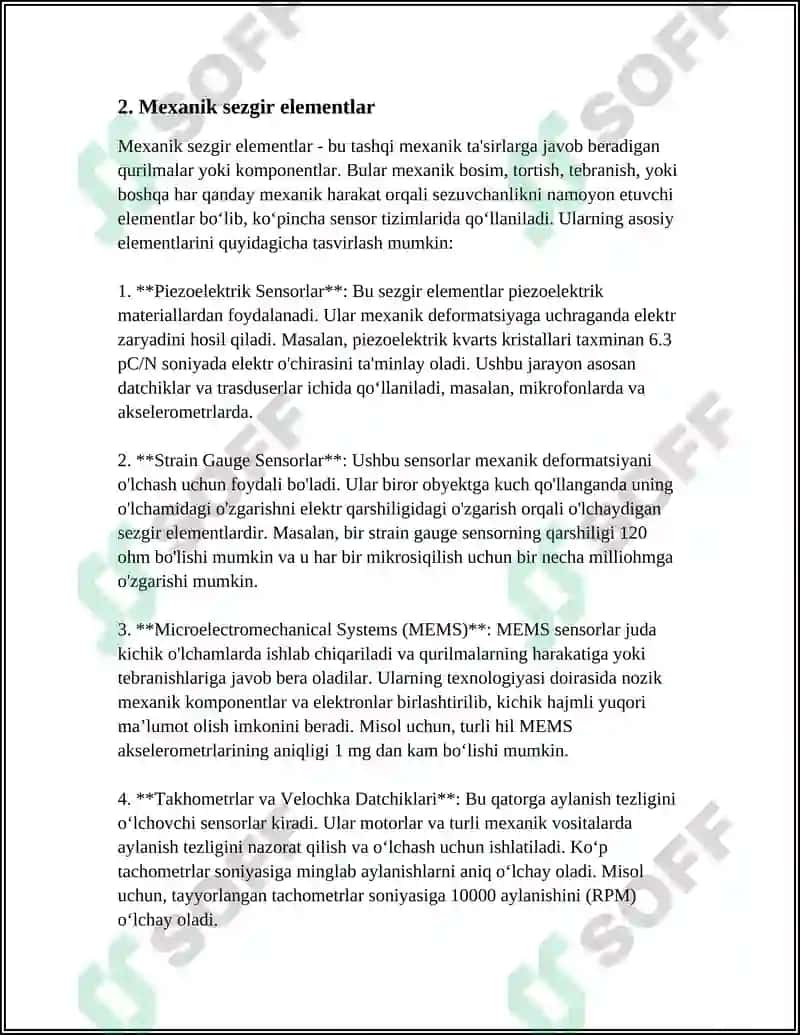 BIRLAMCHI SEZGIR ELEMENTLAR VA ULARNI TURLARI,XUSUSIYATLARI 6
