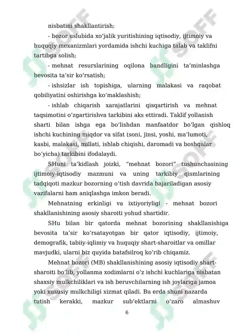 O'ZBEKISTON RESPUBLIKASIDA MEHNAT BOZORINING SHAKLLANISHI VA ISHSIZLIKNI O'ZIGA XOS XUSUSIYATLARI 6