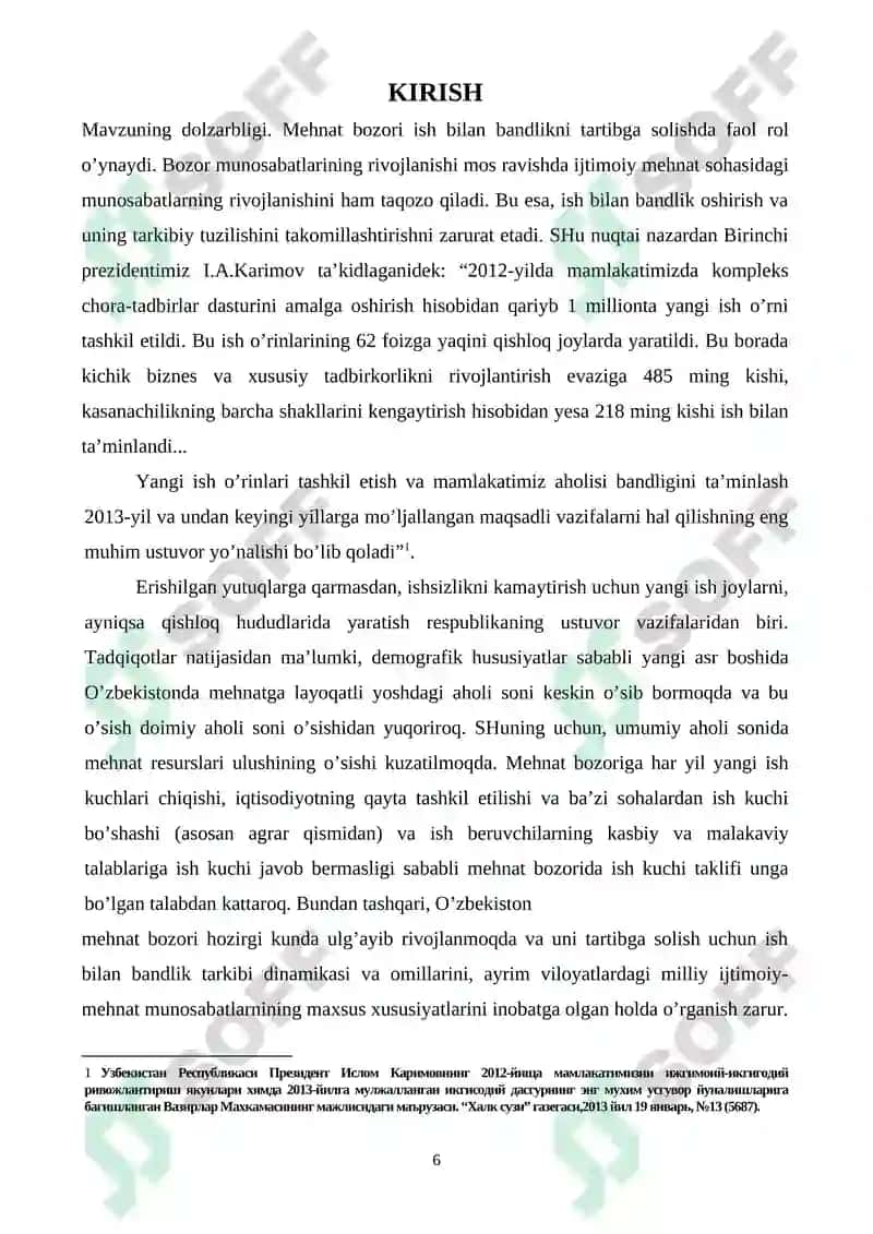 HUDUDLARDA MEHNAT BOZORINI TATIBGA SOLISH 6