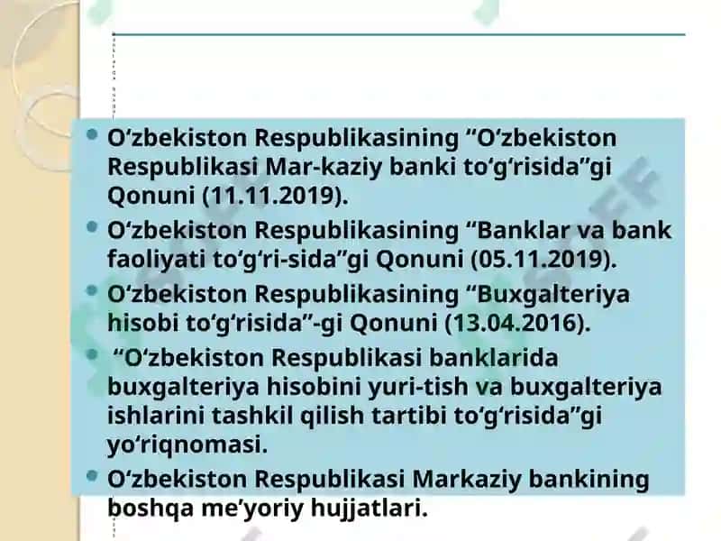 Banklardabuxgalteriya hisobini tashkil qilishasoslari 6