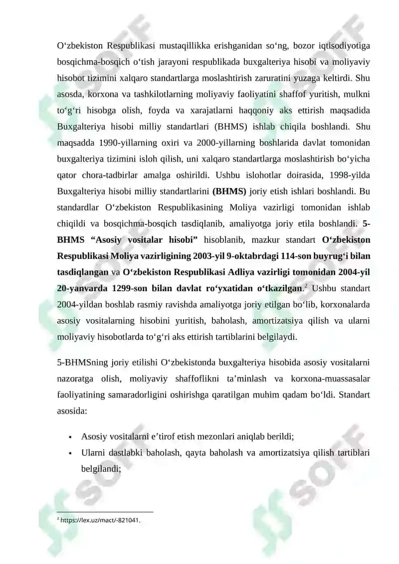 “ASOSIY VOSITALAR HISOBI” NOMLI 5-BHMS VA UNING MAZMUNI 6