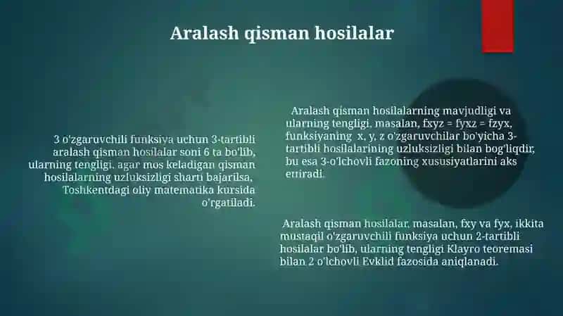 Yuqori Tartibli Qisman Hosila va Differentsiallar 6