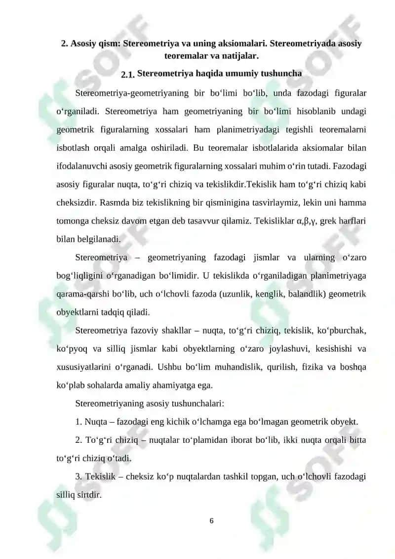 Stereometriya aksiomalari va uning ba’zi natijalari 6