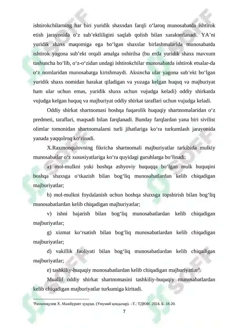 ODDIY SHIRKAT SHARTNOMASINI FUQAROLIK-HUQUQIY TARTIBGA SOLISHNING OʻZIGA XOS XUSUSIYATLARI 6