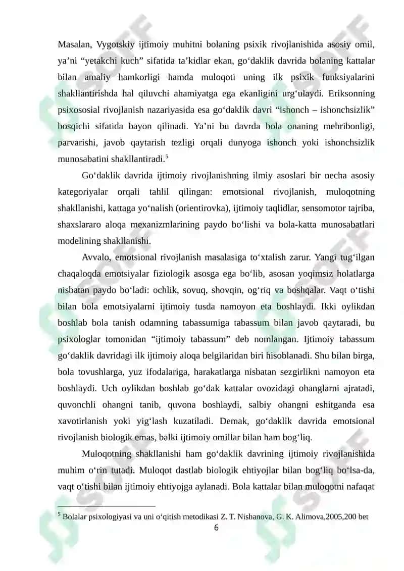 GO‘DAKLIK, ILK, MAKTABGACHA DAVRDA BOLAGA XOS IJTIMOIY HOLATLARNI O'RGANISH YO‘LLARI 6