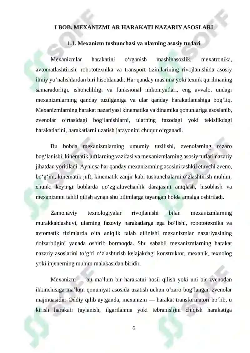 FAZOVIY VA TEKISLIKDA HARAKAT QILUVCHI MEXANIZMLARNING QO'ZG'ALUVCHANLIK DARAJASI, ULARNING KLASSIFIKATSIYASI 6