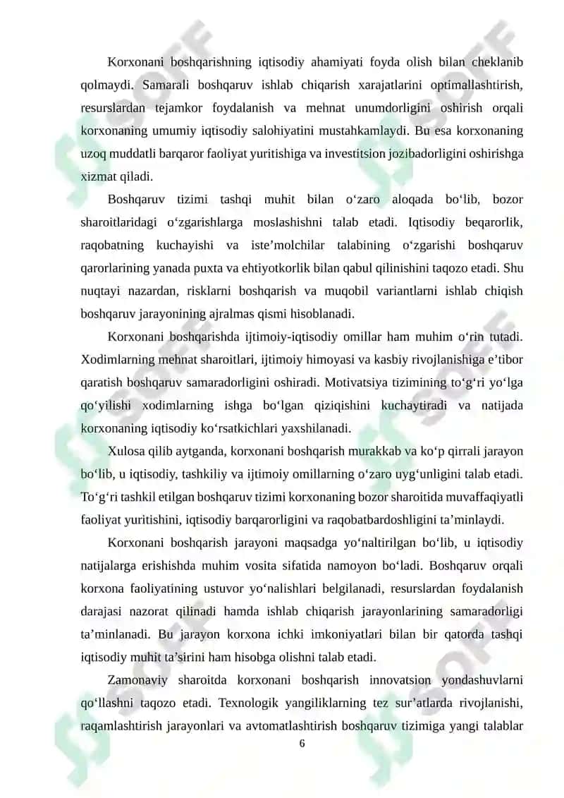 Korxonani boshqarish va rejalashtirish 6