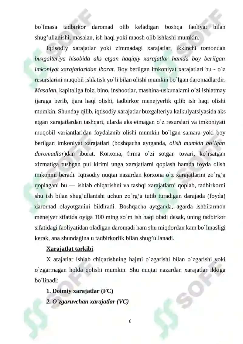 Korxona xarajatlari va uning tarkibi va turlari 6