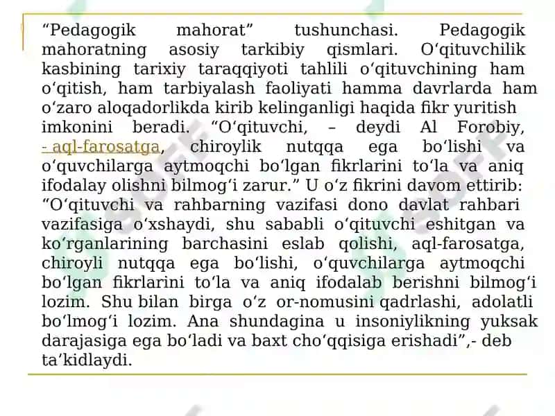 Oʻqituvchi kasbining tarixiy taraqqiyoti va uning jamiyatda tutgan oʻrni. Pedagogik fikr tarixi va maktab amaliyotida oʻqituvchi mahorati masalalari 6