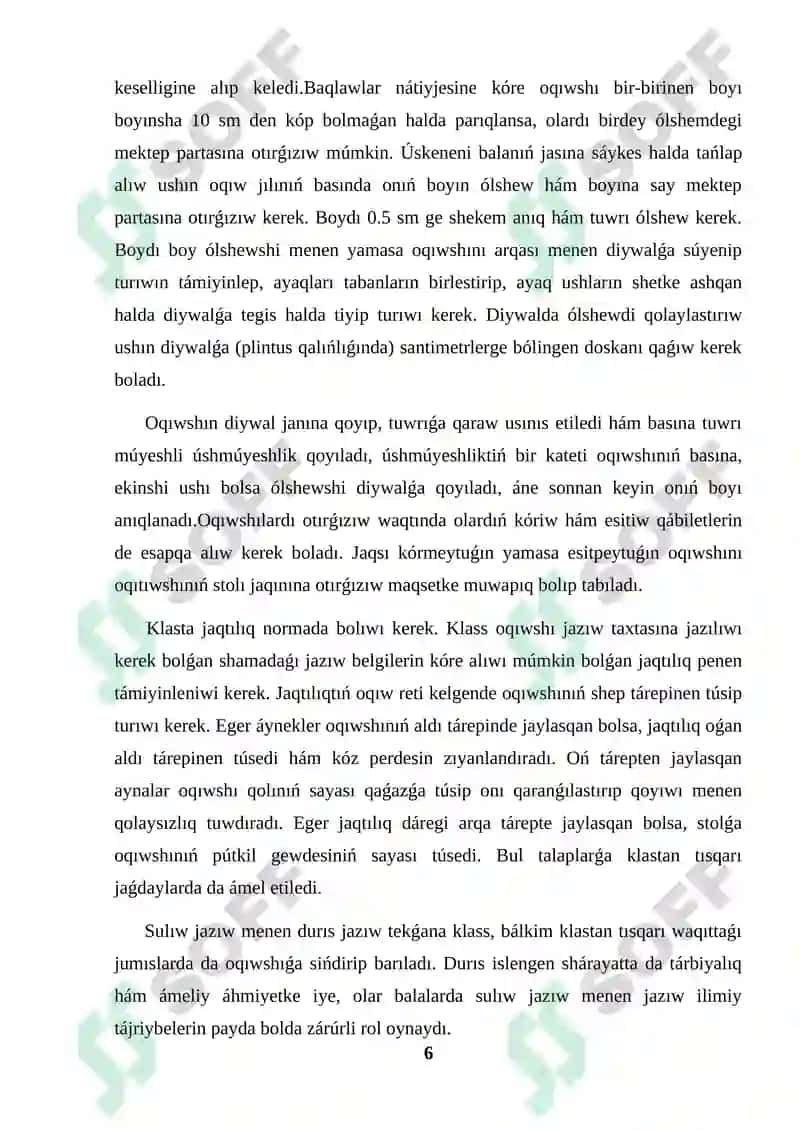 Álipbe dáwirinde jazıwdı qáliplestiriw kurs jumısı 6
