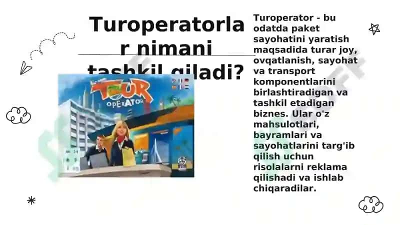 Turoperatorlik biznesini rivojlantirishning tashkiliy asoslari 6