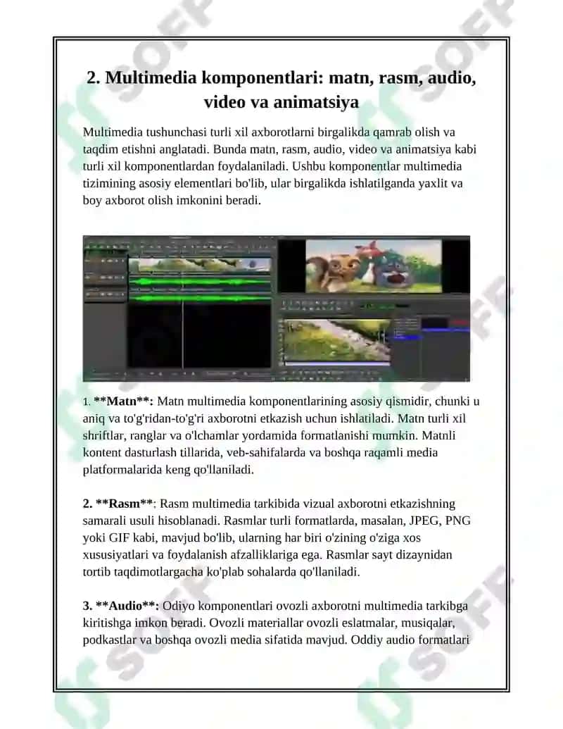 Multimedia va uning zamonaviy ta’minoti. Multimediadan axborot ta’minotida foydalanish. Multimediadan dasturlashda foydalanish 6