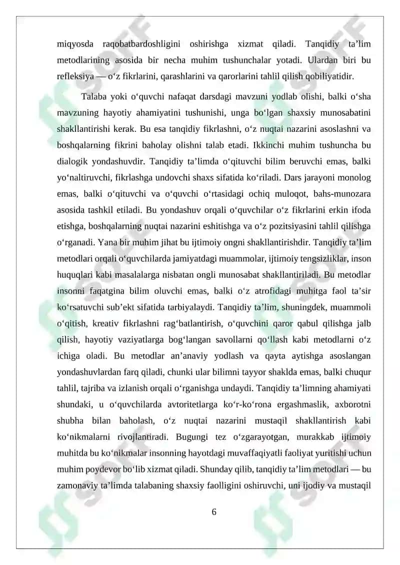 PEDAGOGLARNING TANQIDIY TALIM METODLARINI QABUL QILISH DARAJASI VA ULARGA BOʻLGAN TOʻSIQLAR 6
