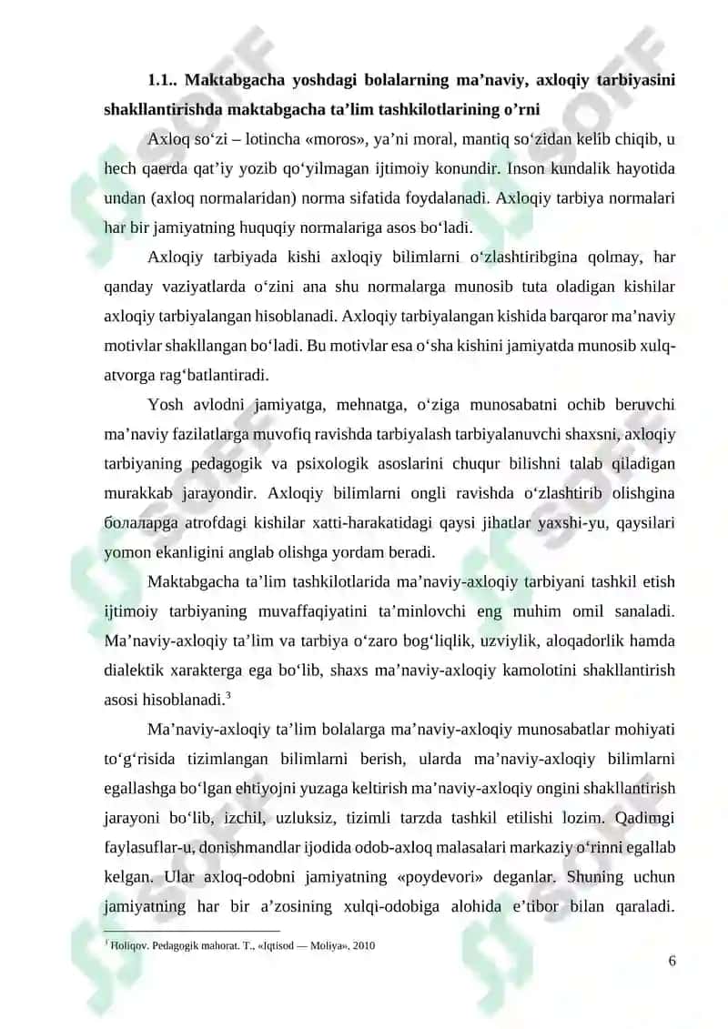 MAKTABGACHA YOSHDAGI BOLALARNING MA’NAVIY, AXLOQIY TARBIYASIDA VATANPARVARLIK, INSONPARVARLIK HIS-TUYG’USINI SHAKLLANTIRISH 6