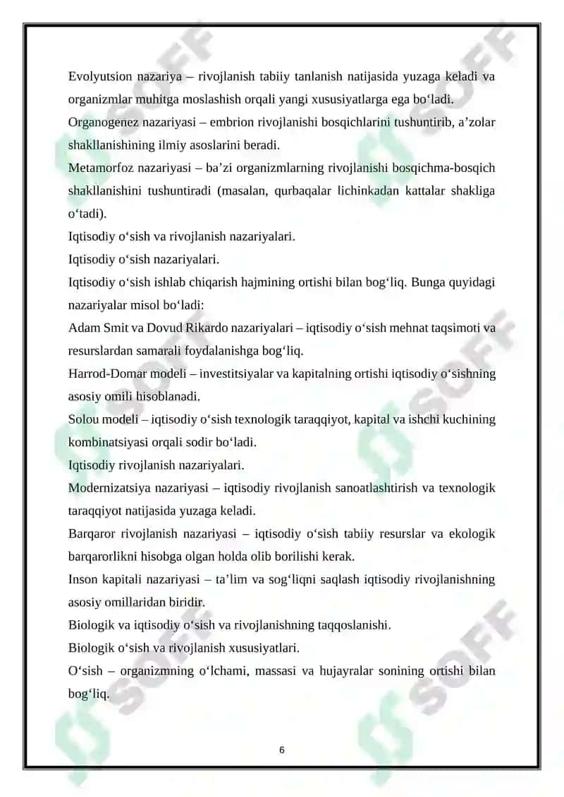 Oʻsish va rivojlanishining sodda modeli 6