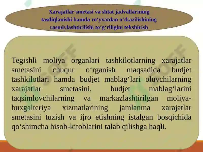 Byudjettashkilotlari xarajatlar smetasini rejalashtirish va byudjetdan moliyalashtirishdagi moliyaviy nazorat 6