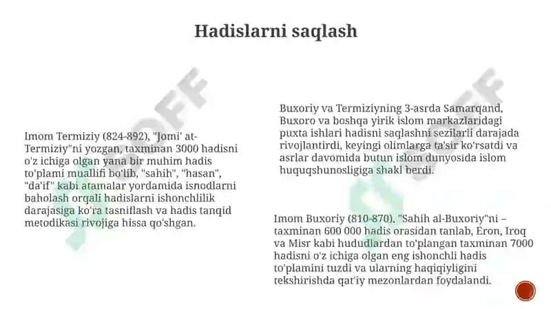 Imom Buxoriy va Imom Termiziyning hadis ilmiga qoʻshgan hisalari 6