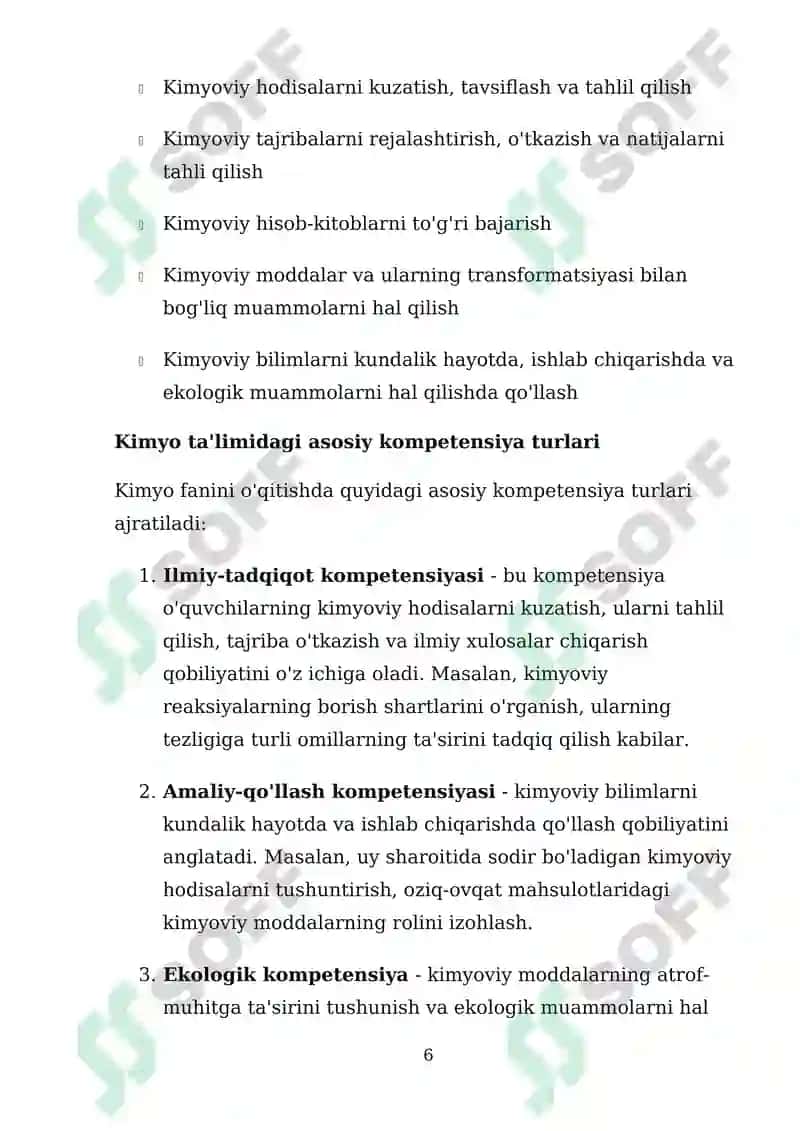 Kimyo fanini oʻqitishda kompetensiya asosida test topshiriqlarini tuzish 6
