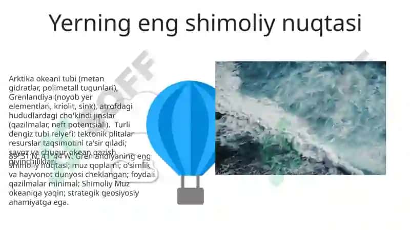 Materiklarning geografik ôrni okean qismlari chekka nuqtalarning õziga xosligi foydali qazilmalari 6