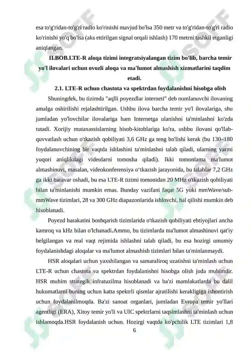 LTE-R tarmoqlari yordamida temir yo‘l transportida yo‘lovchi xizmatlari sifatini oshirish. 6