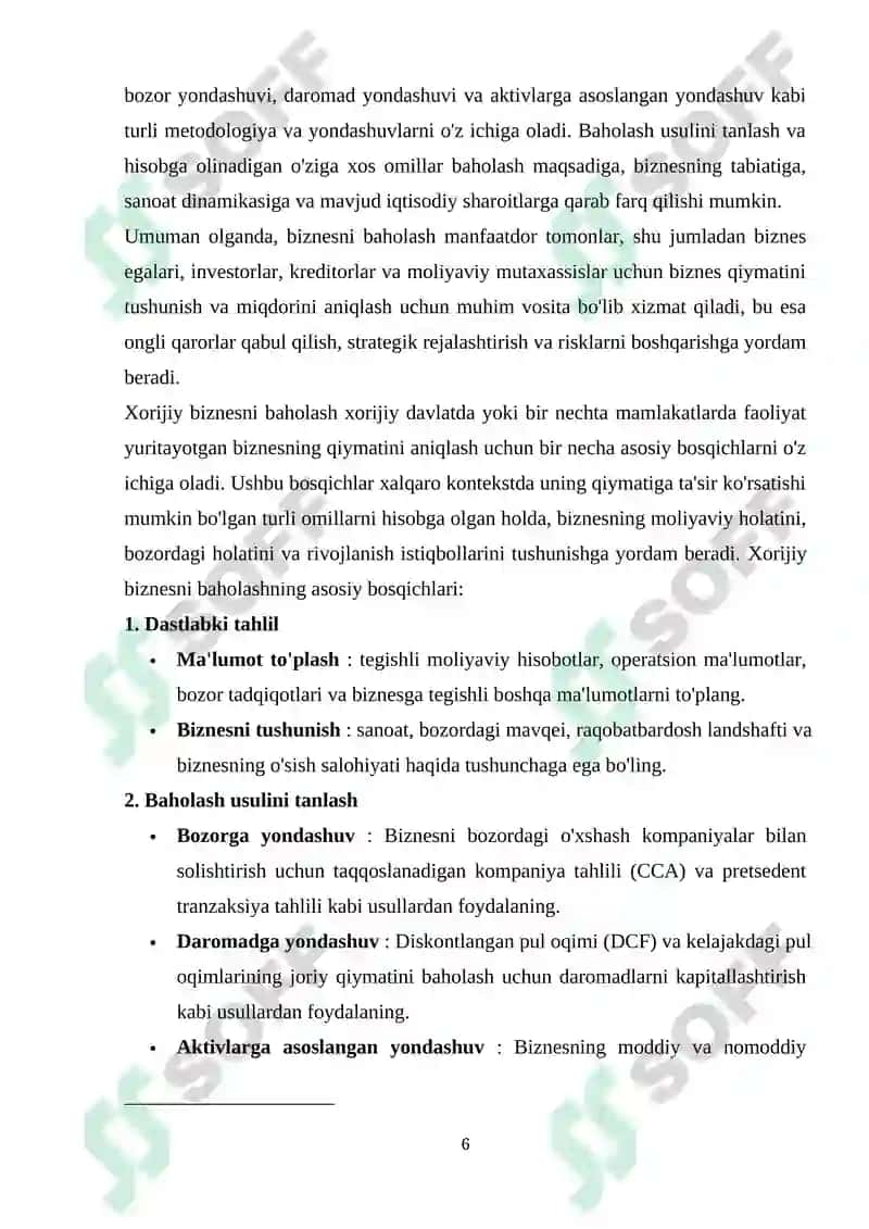 MULK QIYMATINI BAHOLASH YONDOSHUVLARI VA USULLARI TIZIMI 6