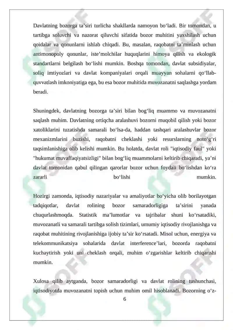 Davlatning Bozorga Tasirini Baholash va Raqobatlashgan Bozor Samaradorligi 6