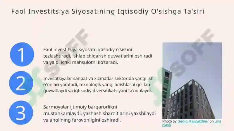 Faol investitsiya siyosatining iqtisodiyotning barqaror o‘sishiga ta’sir 6