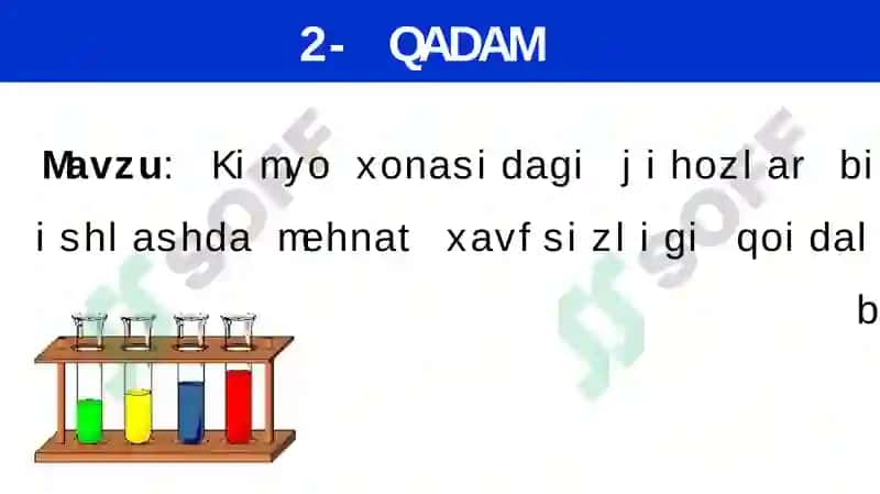 Kimyo xonasidagi jihozlar bilan ishlashda mehnat xavfsizligi qoidalari bilan tanishish 6