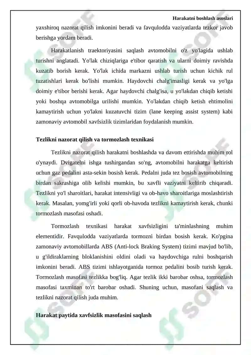 Harakatlanishni boshlash manyovr qilish va yo'lning qatnov qismida transport vositalarini joylashuvi 6