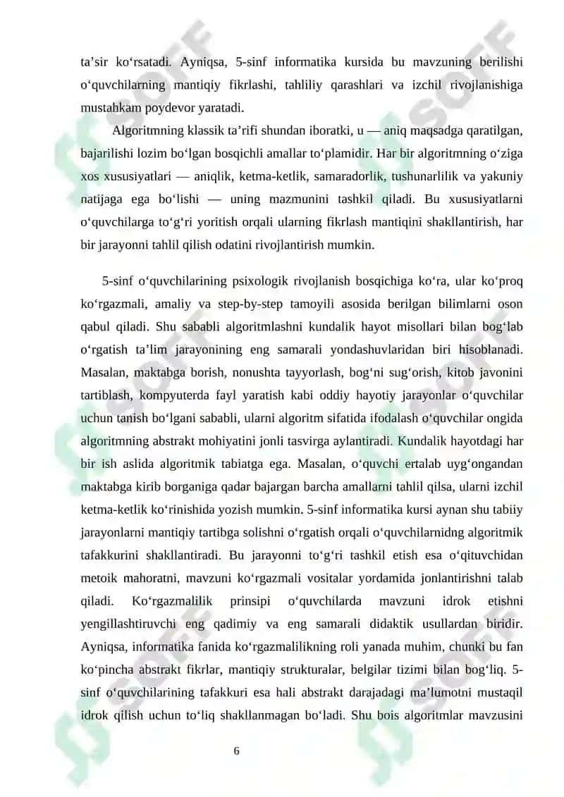 "5-sinfda Algoritmlar bajaruvchilari mavzusida o’yin texnologiyalarini qo’llash samaradorligi" 6