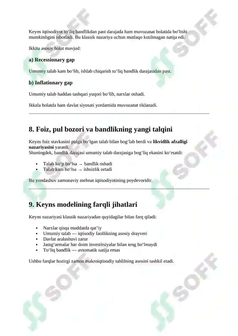 Keynsning tovarlar va xizmatlar bozoridagi makroiqtisodiy muvozanat modeli 6