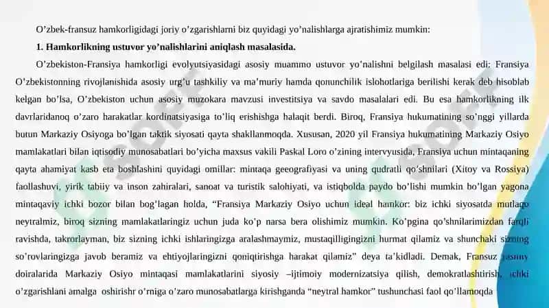 O'zbekiston va Fransiya hamkorlik aloqalari 6