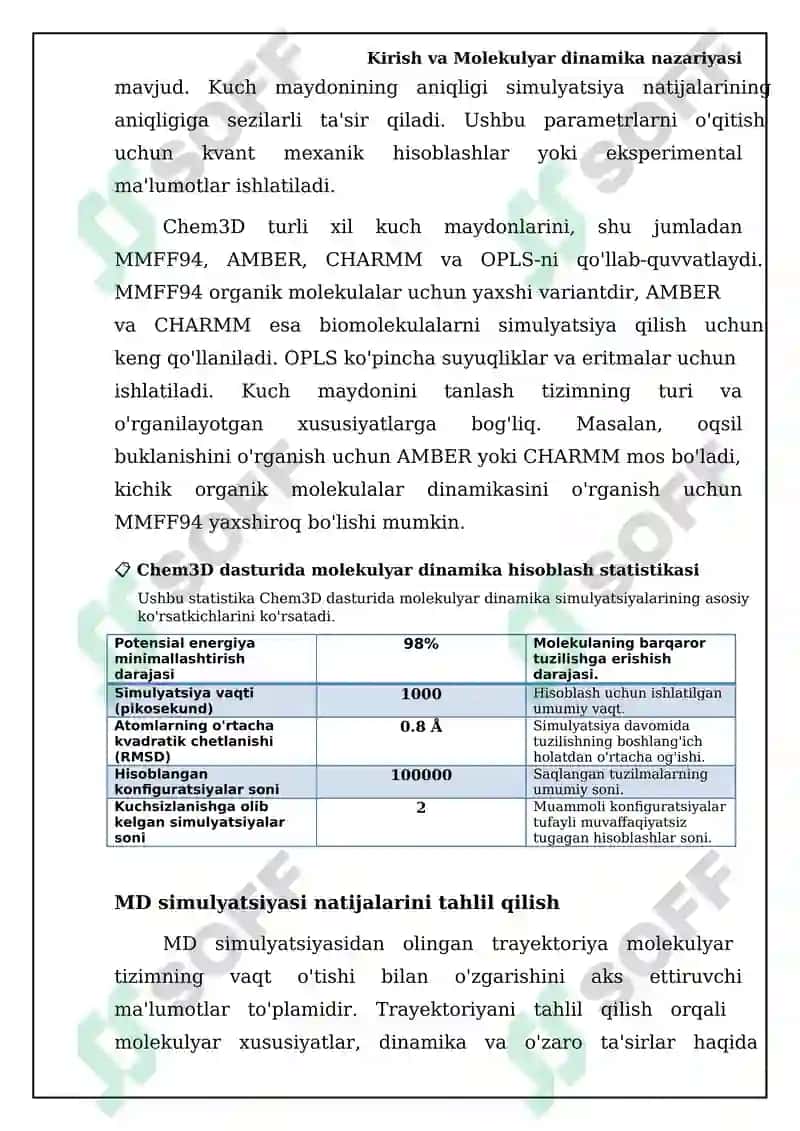 Chem3D dasturida molekuyar dinamikani hisoblash 6
