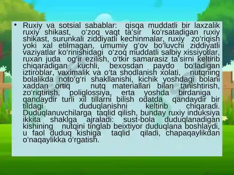 Duduqlanishning kelib chiqish sabablari 6