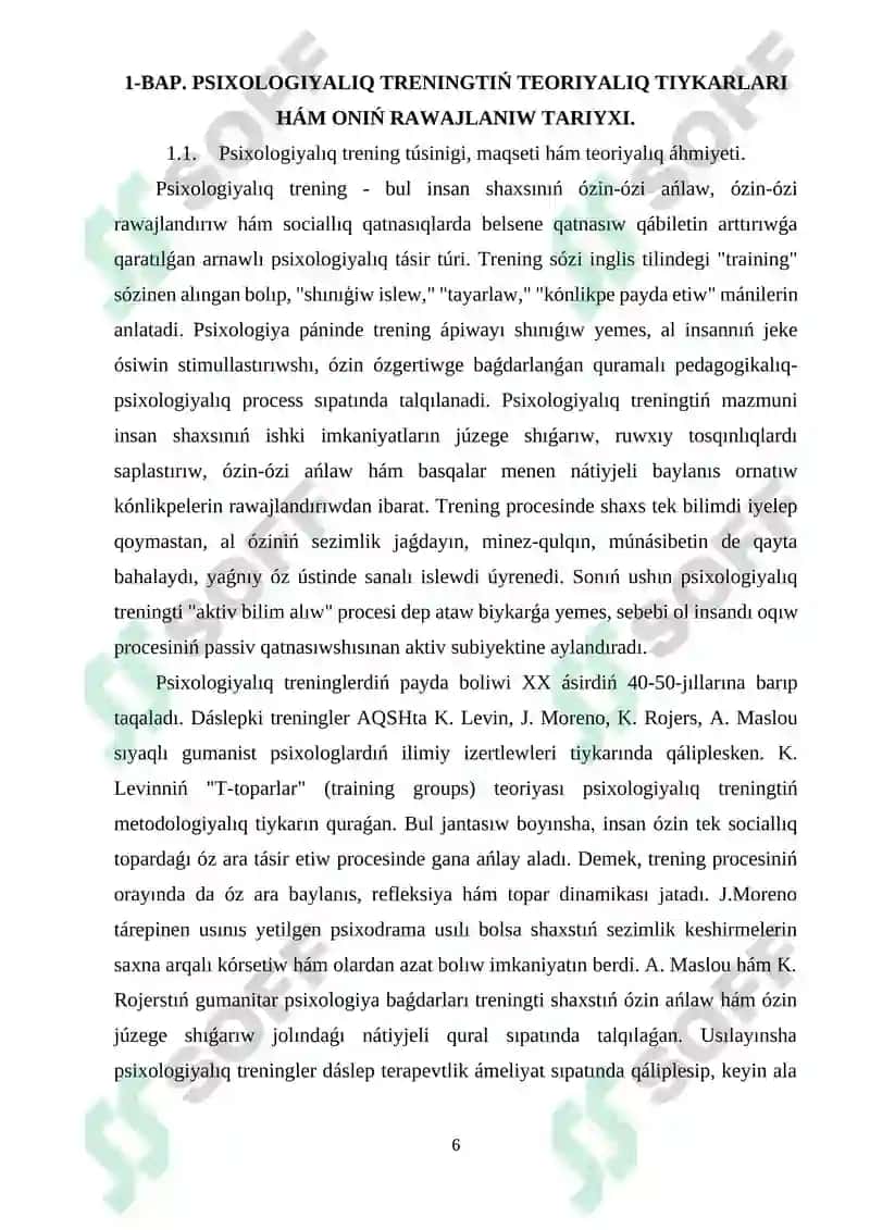 Psixodramma Ya.Moreno jeke ósiw hám sociallıq róllerdi ańlaw usılı sıpatında 6