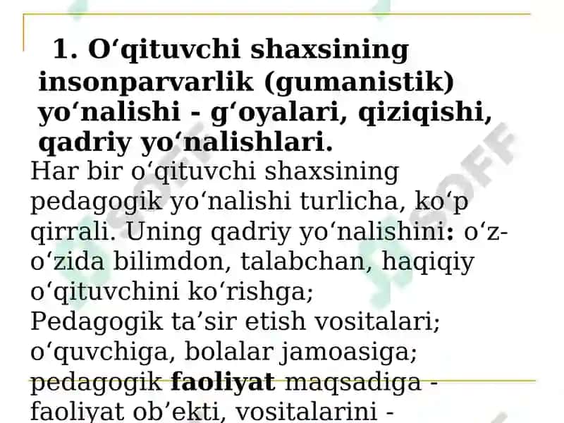 Pedagogik mahorat haqida tushuncha, uning oʻqituvchi faoliyatida tutgan oʻrni. Pedagogik mahorat fanining vazifalari va asosiy tarkibiy qismlari. 6
