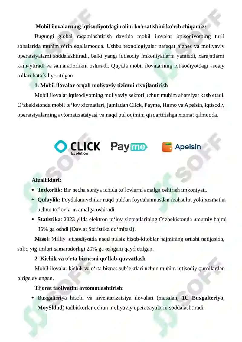 IQTISODIY AXBOROTNI QAYTA ISHLASH UCHUN MOBIL ILOVALARDAN FOYDALANISH 6