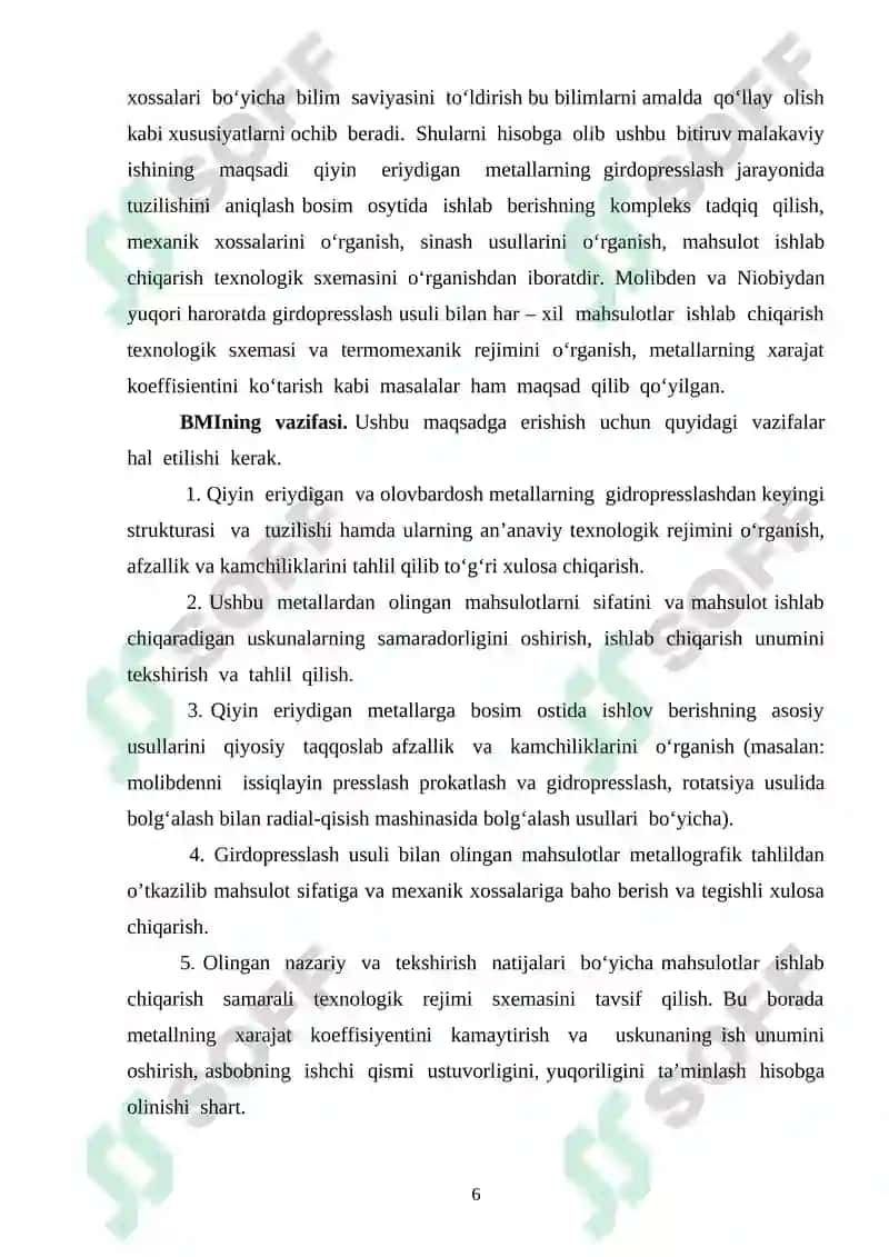 Qiyin eriydigan metallarni gidropresslash jarayonlarini takomillashtirish 6