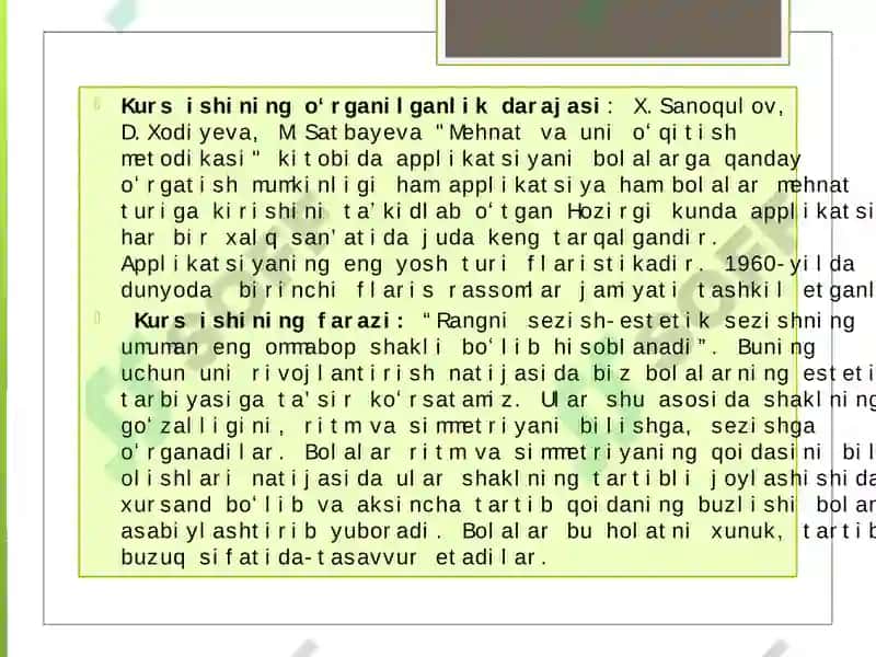 Turli yosh guruhlarida applikatsiya faoliyatining o’zaro farqlari 6