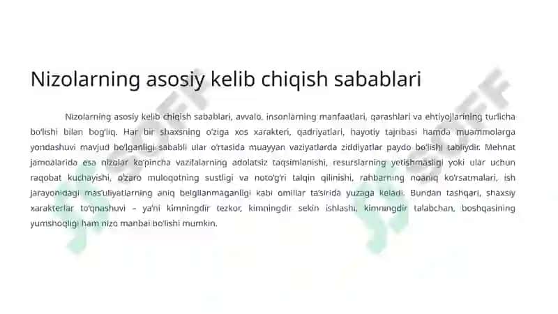 Mehnat jamoasidagi nizolar: kelib chiqish sabablari va hal qilish usullari 6